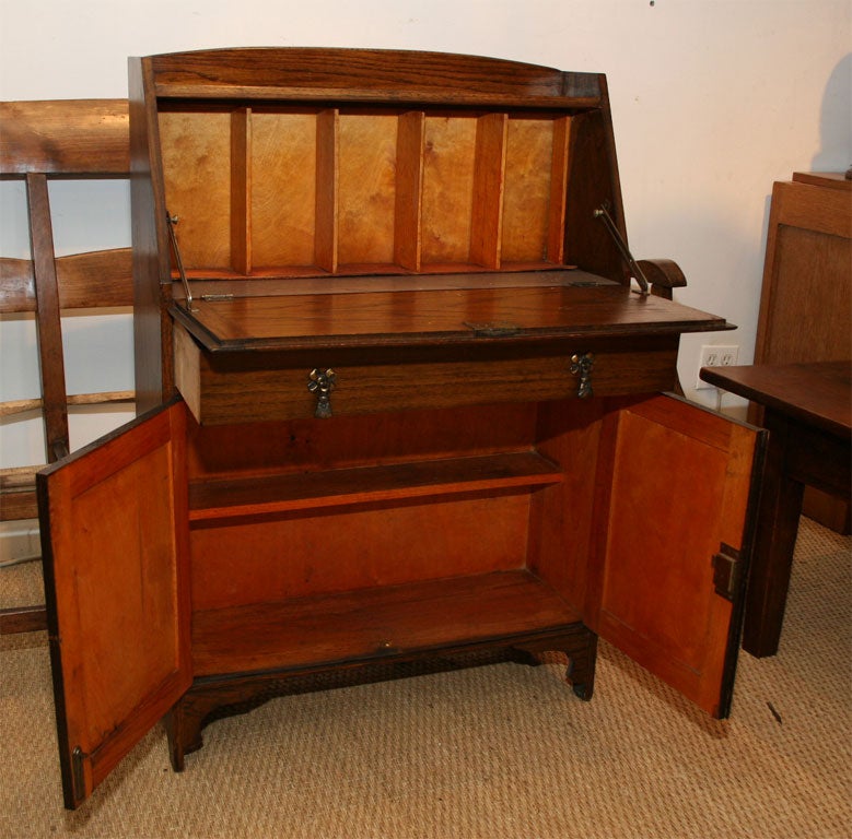 Early 20th Century Arts and Crafts Style Drop Front Oak Desk 4