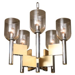 Gaetano Sciolari Chrome and Brass Chandelier