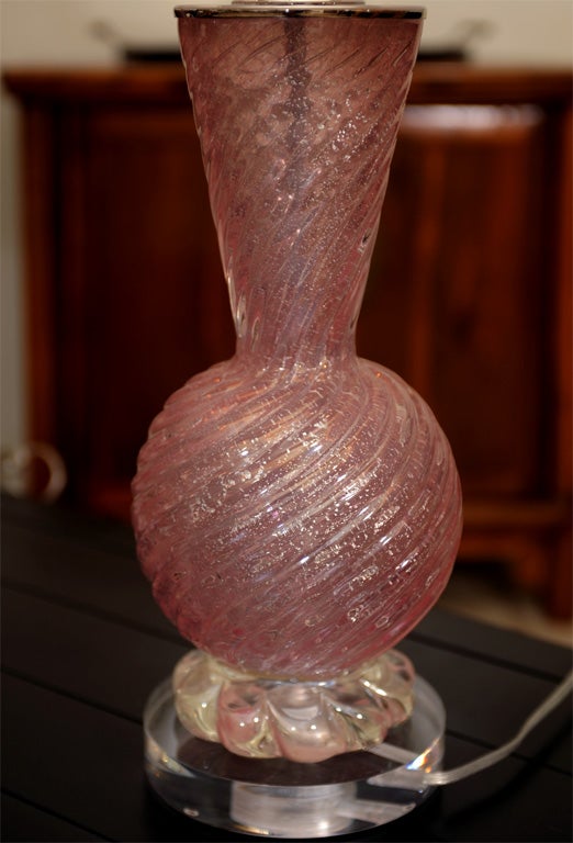 Pair of Pink and Silver Vintage Murano Glass Lamps