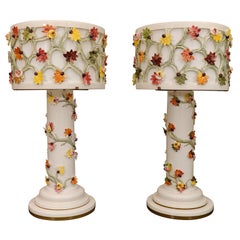 Vintage Italian Porcelain Floral Table Lamps