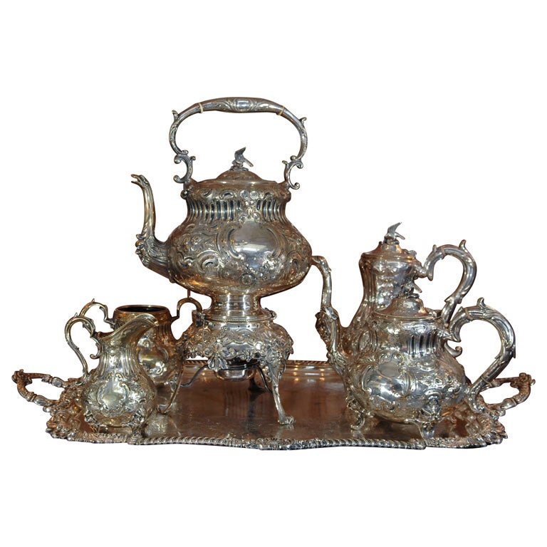 Silverplated Tea Service with Tray (six pieces) at 1stDibs