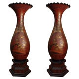 Large Pair of Japanese Porcelain Vases on Wooden Stands