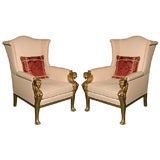 A pair of English wingback chairs