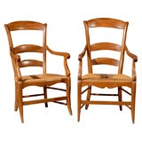 Antique Pair of French Provencal Rush Seat Armchairs