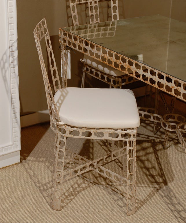 Mid-20th Century Set of Metal Table and Chairs from Industrial Strap Metal For Sale