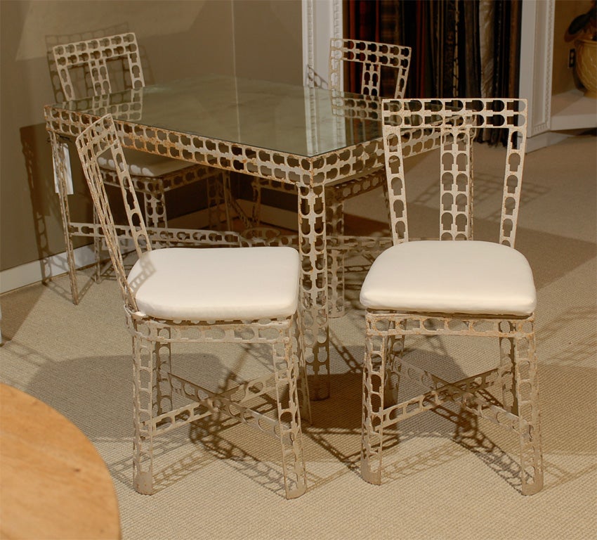 Mirror Set of Metal Table and Chairs from Industrial Strap Metal For Sale