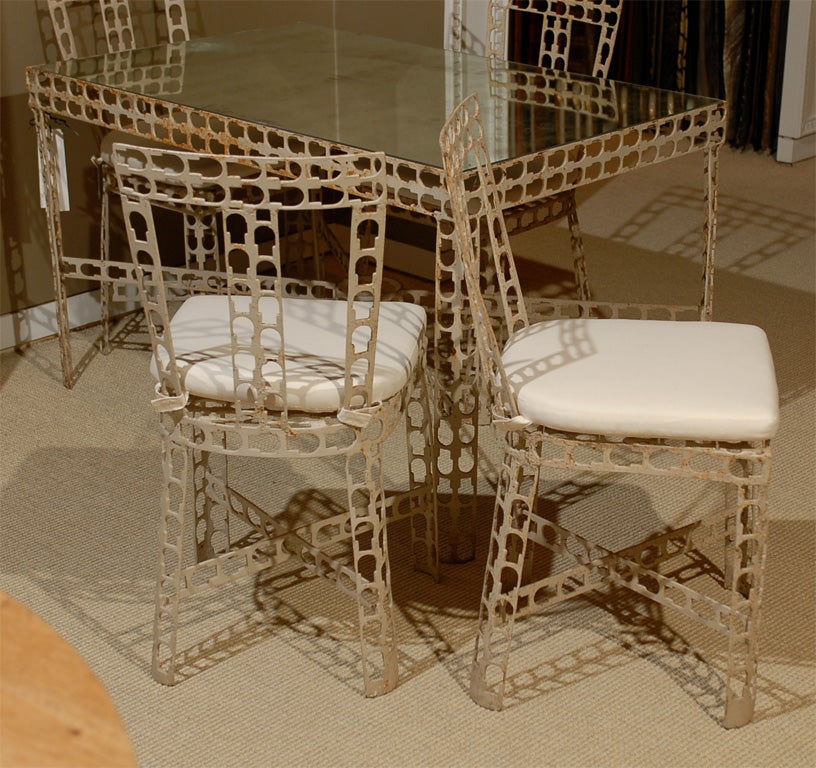 Set of Metal Table and Chairs from Industrial Strap Metal For Sale 1