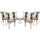 Set of Six French Iron Swan Form Garden Chairs