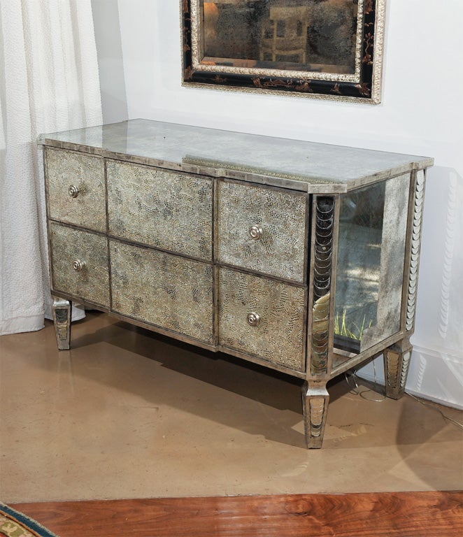 Crocodile Mirrored Venetian Commode with 12k white gold Accents