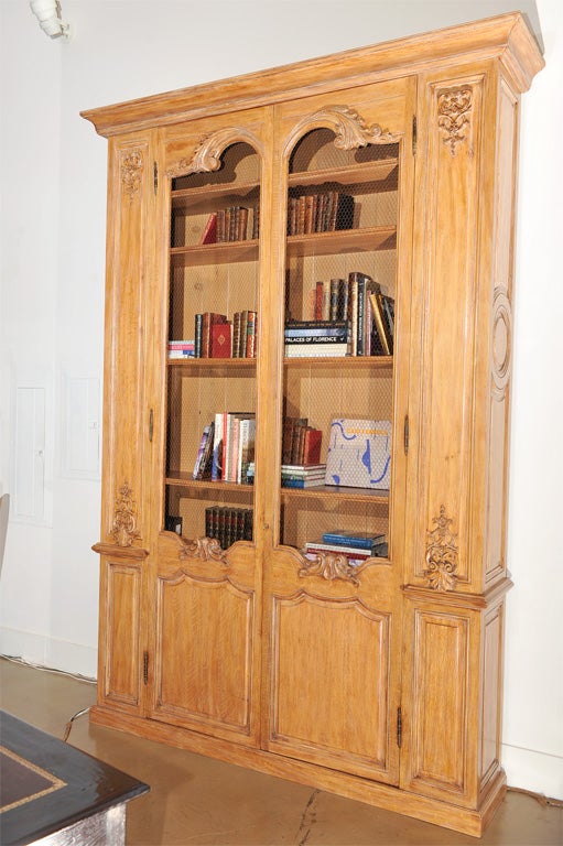 Oversized Hand-Carved Bleached English Oak Biblioteque