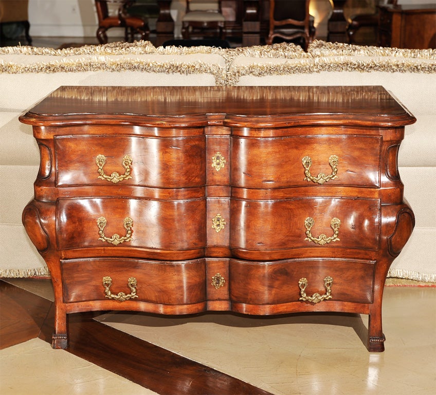 Voluptuous, Solid Hand-Carved Walnut Serpentine-Fronted Commode