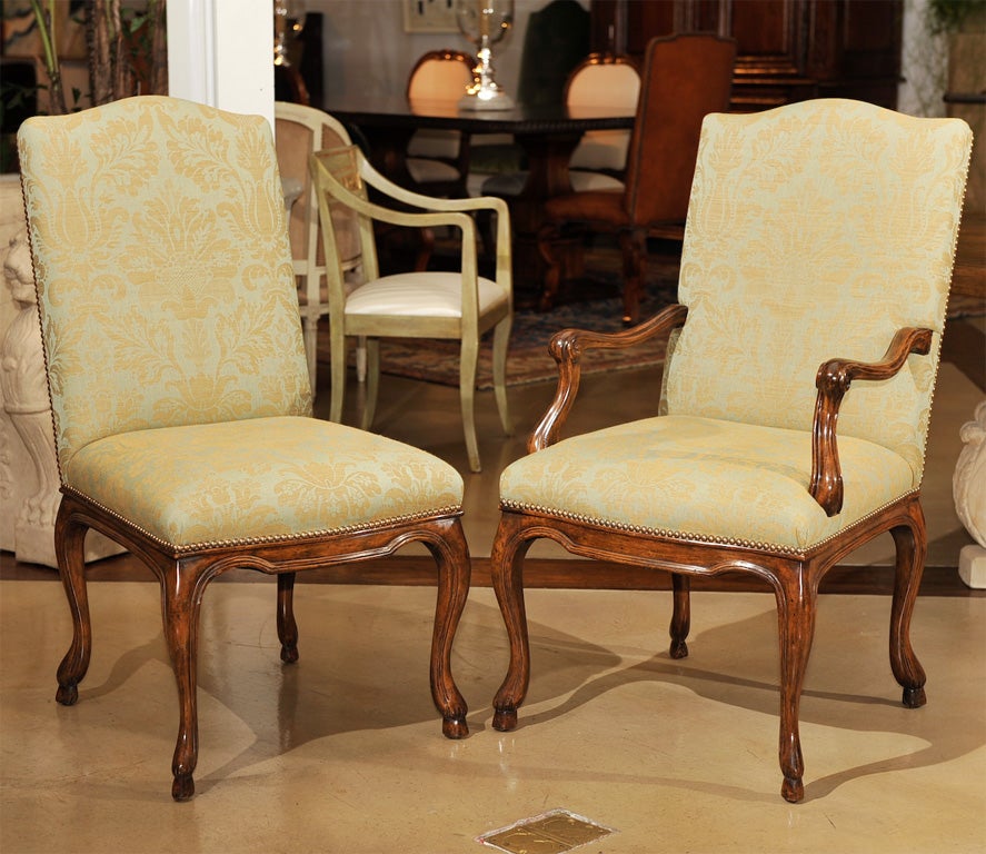 Michael Taylor 4 Upholstered Walnut Dining Chairs w/ Hoof Feet