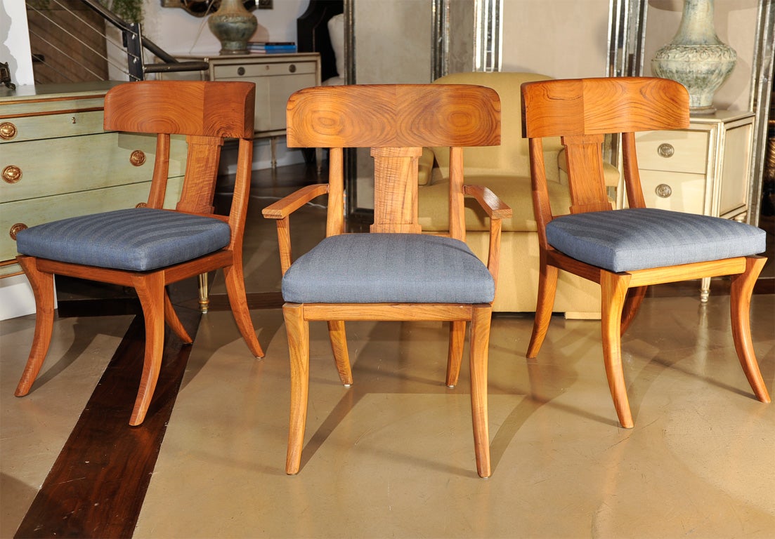 American Michael Taylor Outdoor Oiled Teak Klismos Dining Chairs