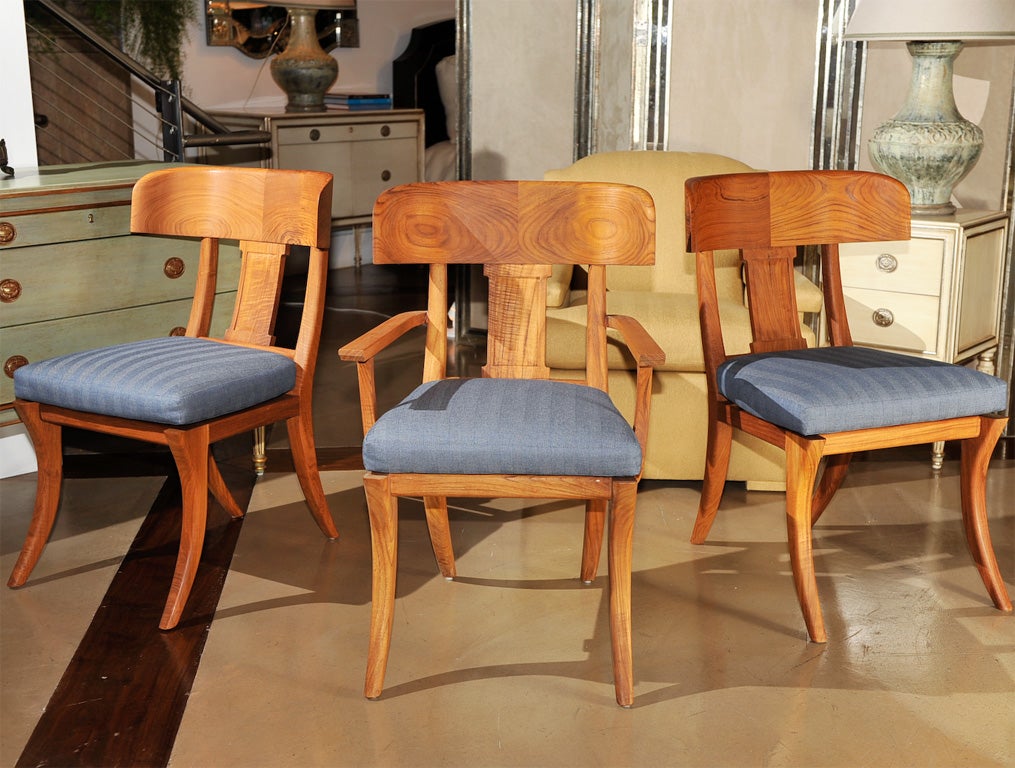 20th Century Michael Taylor Outdoor Oiled Teak Klismos Dining Chairs