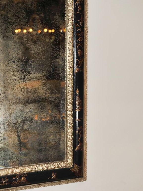 Chinoiserie Queen Anne Style Etched Mirror w/ 12K White Gilt For Sale 2