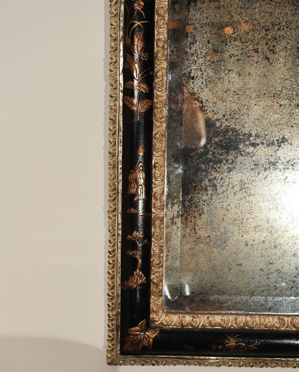 Chinoiserie Queen Anne Style Etched Mirror w/ 12K White Gilt For Sale 3