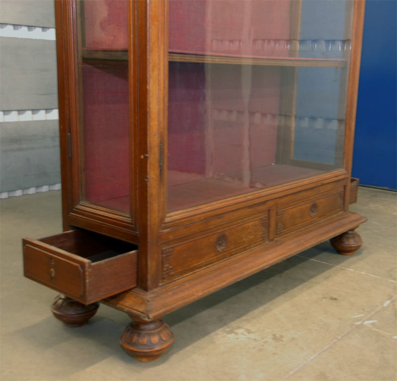 Teak Late 19thC. Dutch Colonial Indonesian Glass Front Bookcase with Side Doors