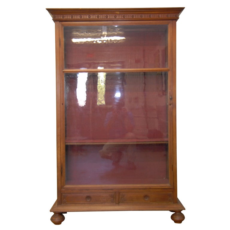 Late 19thC. Dutch Colonial Indonesian Glass Front Bookcase with Side Doors