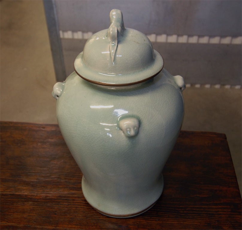 Contemporary Chinese Porcelain Glazed Lidded Ginger Jar ( pair available, priced and sold separately )