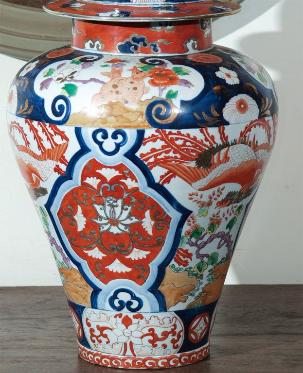19th Century LARGE PAIR OF IMARI COVERED JARS