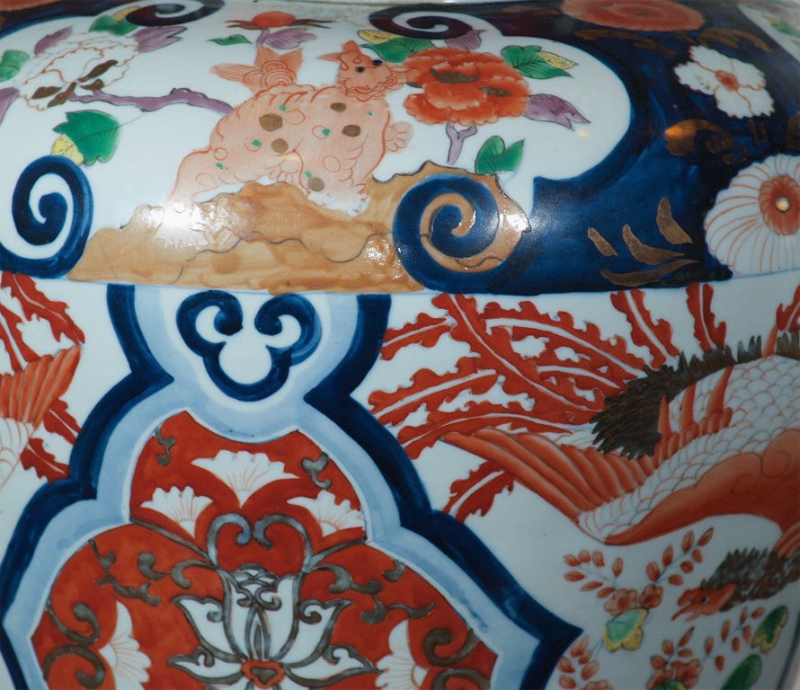 Porcelain LARGE PAIR OF IMARI COVERED JARS