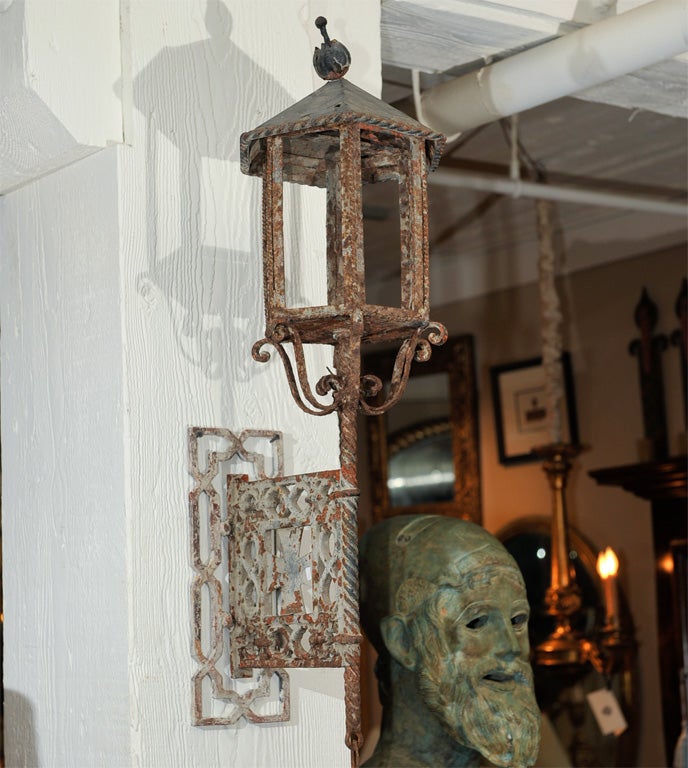 Large Scale Pair of Wrought Iron Wall Lights, French circa 1800