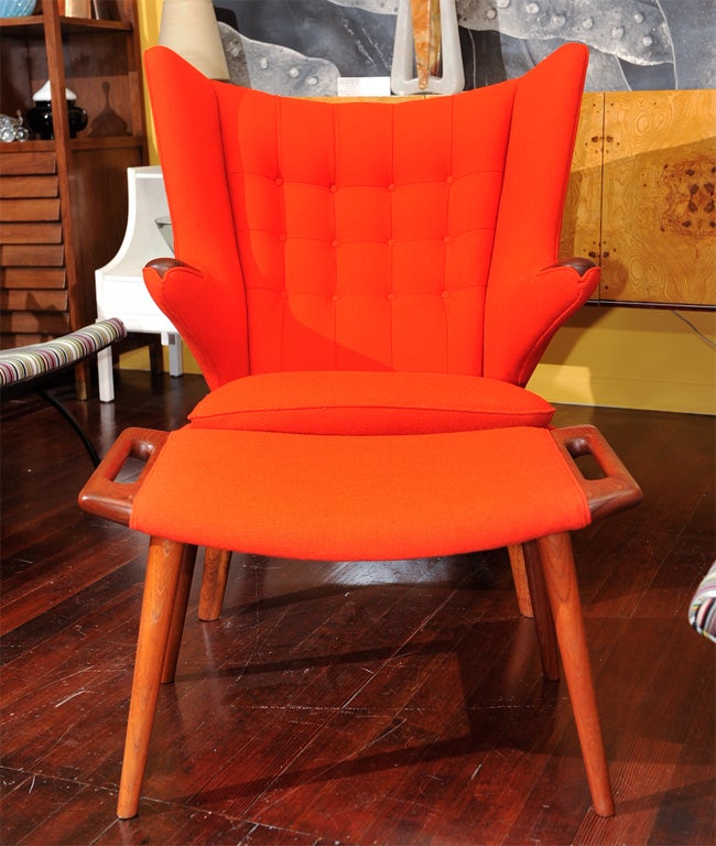 Hans Wegner Papa Bear Chair and Ottoman In Excellent Condition In San Francisco, CA