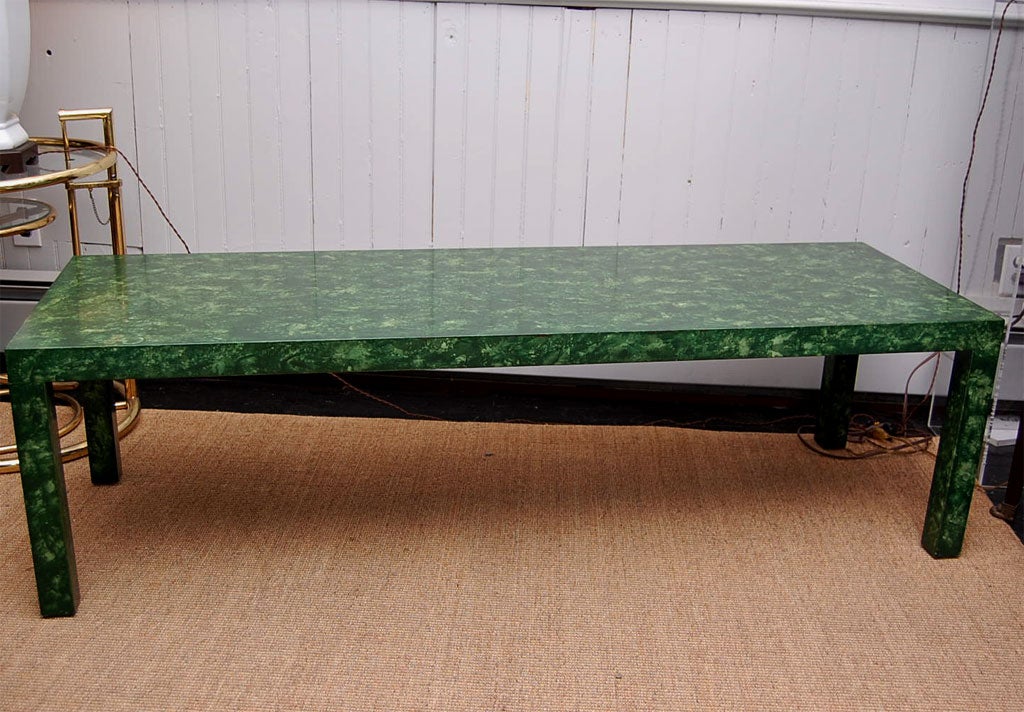 Faux green tortoise parson's style coffee table.