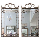 Vintage Pair of Silver Leafed Faux Bamboo Mirrors