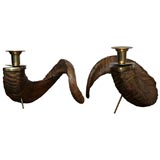Vintage Pair of Ram's Horn Candleholders