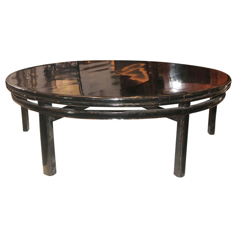 Chinese Black Lacquer  Large Round Coffee Table