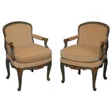 Pair of Blue Painted and Gilt Armchairs