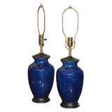 Pair of Cobalt Vases Mounted as Lamps