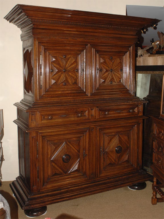 A handsome Louis XIV Period Walnut Buffet du Corps with restoration. The raised paneled doors with Maltese Crosses.  Possibly from Liguria.