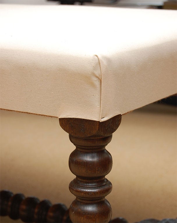 Muslin English Upholstered Coffee Table with Bobbin Legs