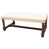 English Upholstered Coffee Table with Bobbin Legs