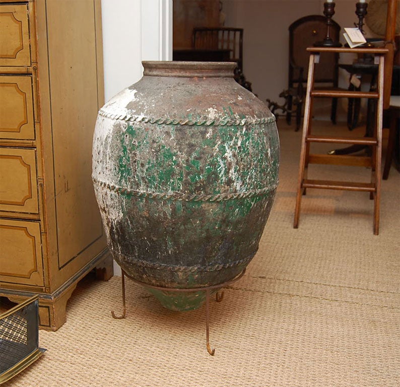 1920's Italian Olive Oil Jar on Stand