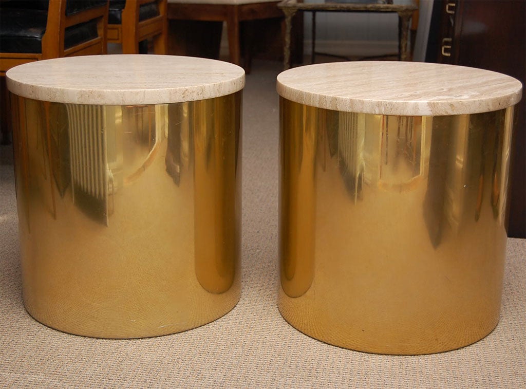 Pair of Drum Side Tables in Brass