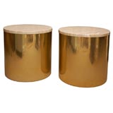 Pair of Drum Side Tables in Brass