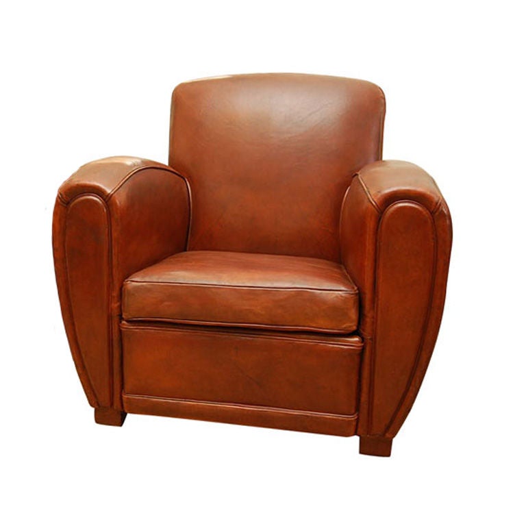 Rare 1930's Classic French Deco Leather Club Chair