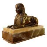 Small 19th Century English Bronze Sphinx on Faux Marble Base