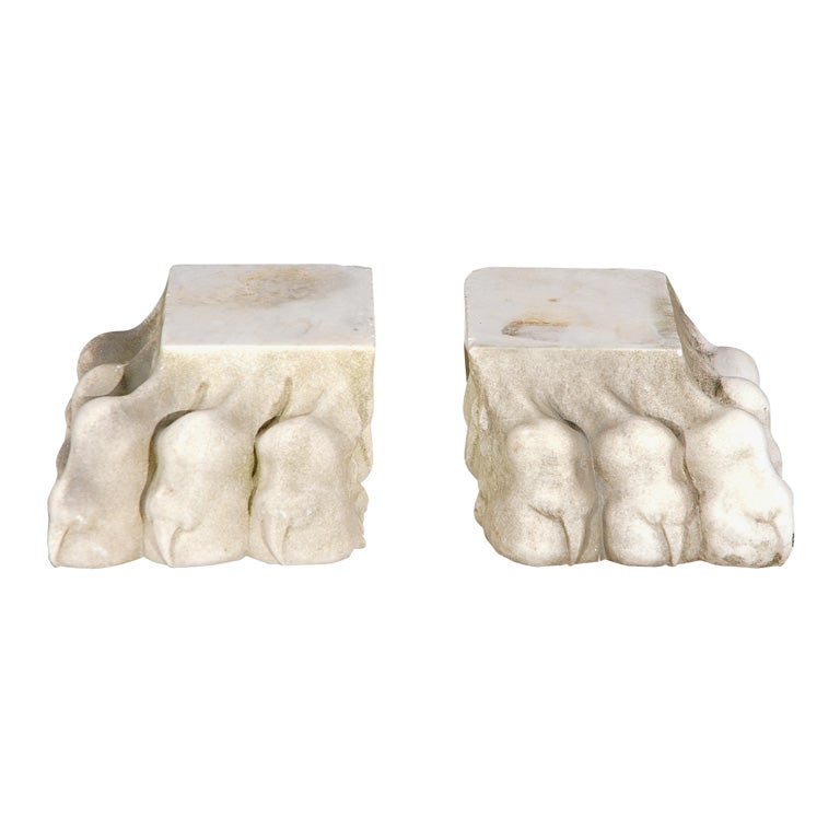 A Pair of Carved Marble Lion Paws, Circa 1820