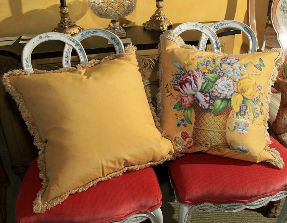 Mid-20th Century pair of Hand Painted Cushions