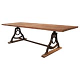 VINTAGE DINING ROOM TABLE W/ CAST IRON BASE 
RECLAIMED OAK TOP