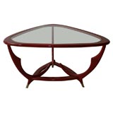 Curved burgundy stained coffee table