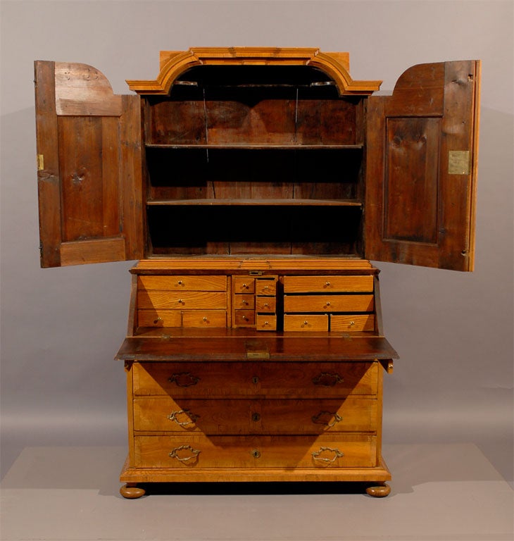 19th Century Biedermeier Bureau Bookcase in Ash with Crossbanding and Bun Feet In Excellent Condition In Atlanta, GA