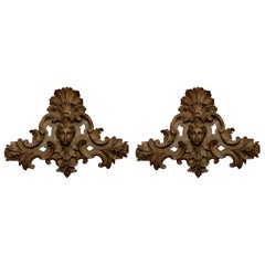 Antique Pair of 18th century Italian Silvered Wood Carvings, ca. 1760
