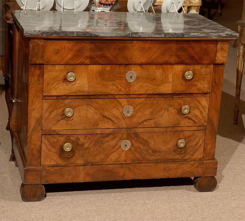 19th Century Empire Period Walnut Commode with Grey Marble Top, circa 1820
