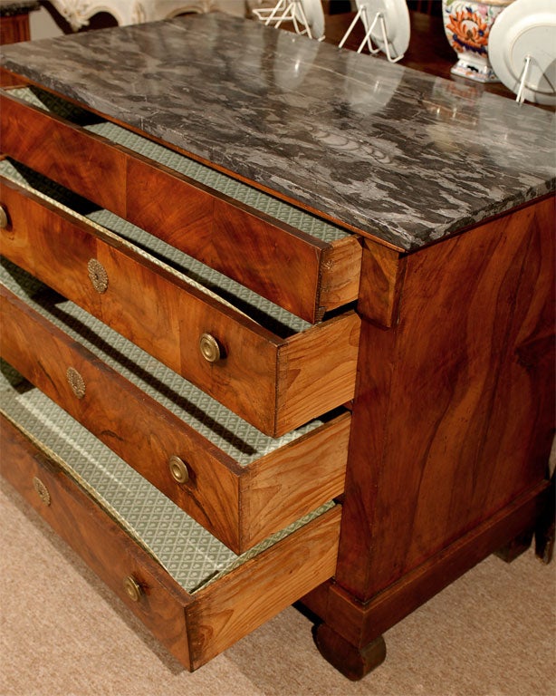 Empire Period Walnut Commode with Grey Marble Top, circa 1820 3