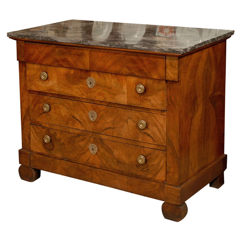 Empire Period Walnut Commode with Grey Marble Top, circa 1820